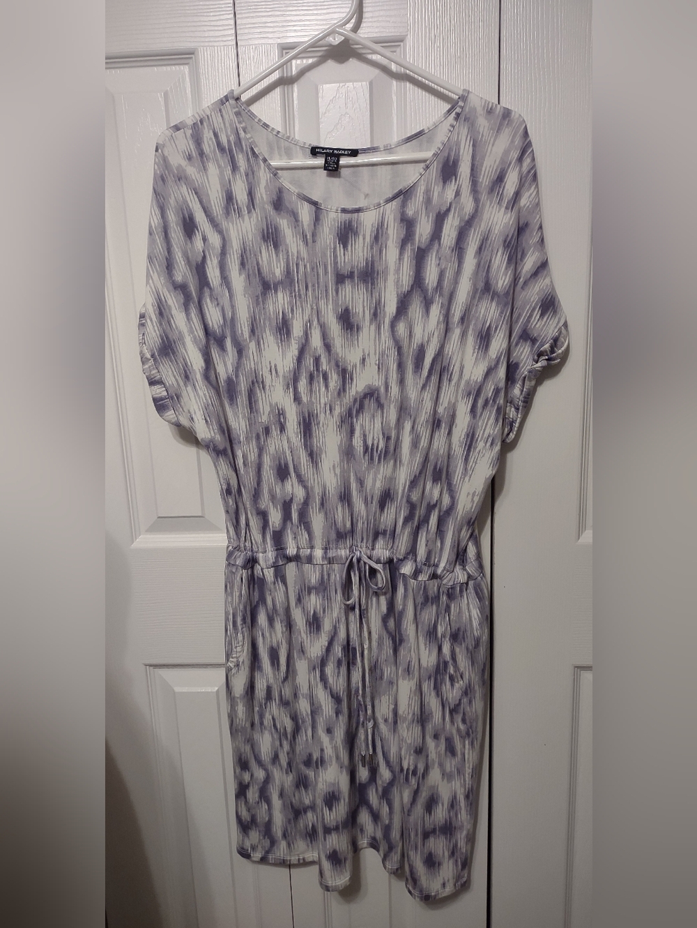 HILARY RADLEY Woman's XL Short Sleeve Purple/White Pull String Tie DressHilary